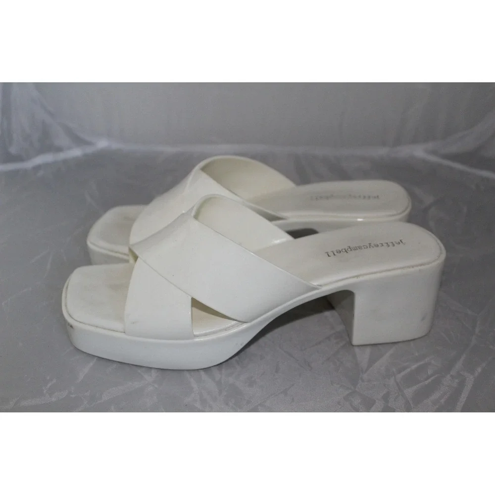 Jeffrey Campbell White‎ Platform Slide Sandals Criss-Cross Block Heel Size 9